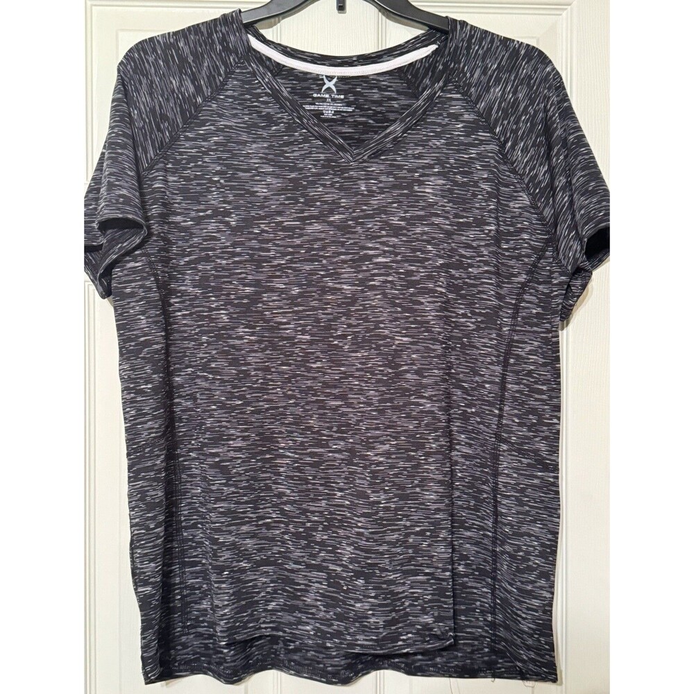 GAME TIME Women 2X Fitness Shirt Black Performance Top V Neck Athletic Wear